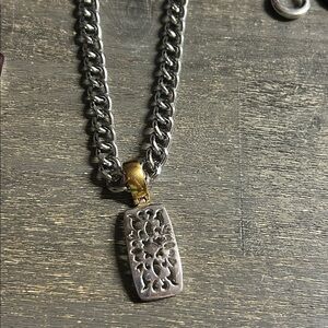 Premiere Designs bimetallic flat curb chain pendant necklace Floral